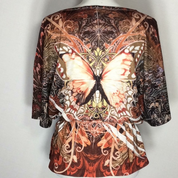 Sparkle Butterfly Elastic Gathered Waist Top - Picture 3 of 4